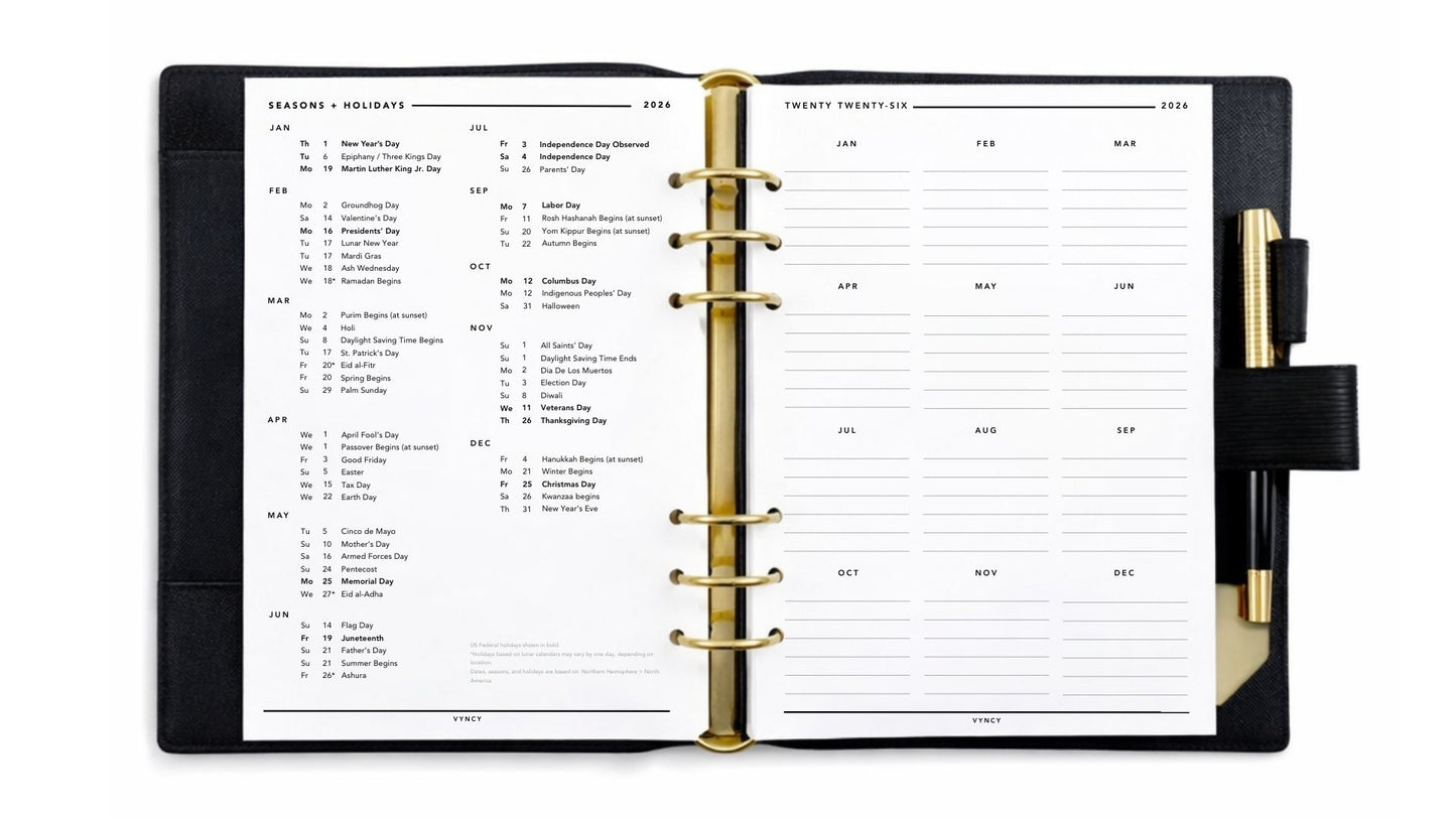VYNCY 2026 US Full Year Planner (A5 Printable)