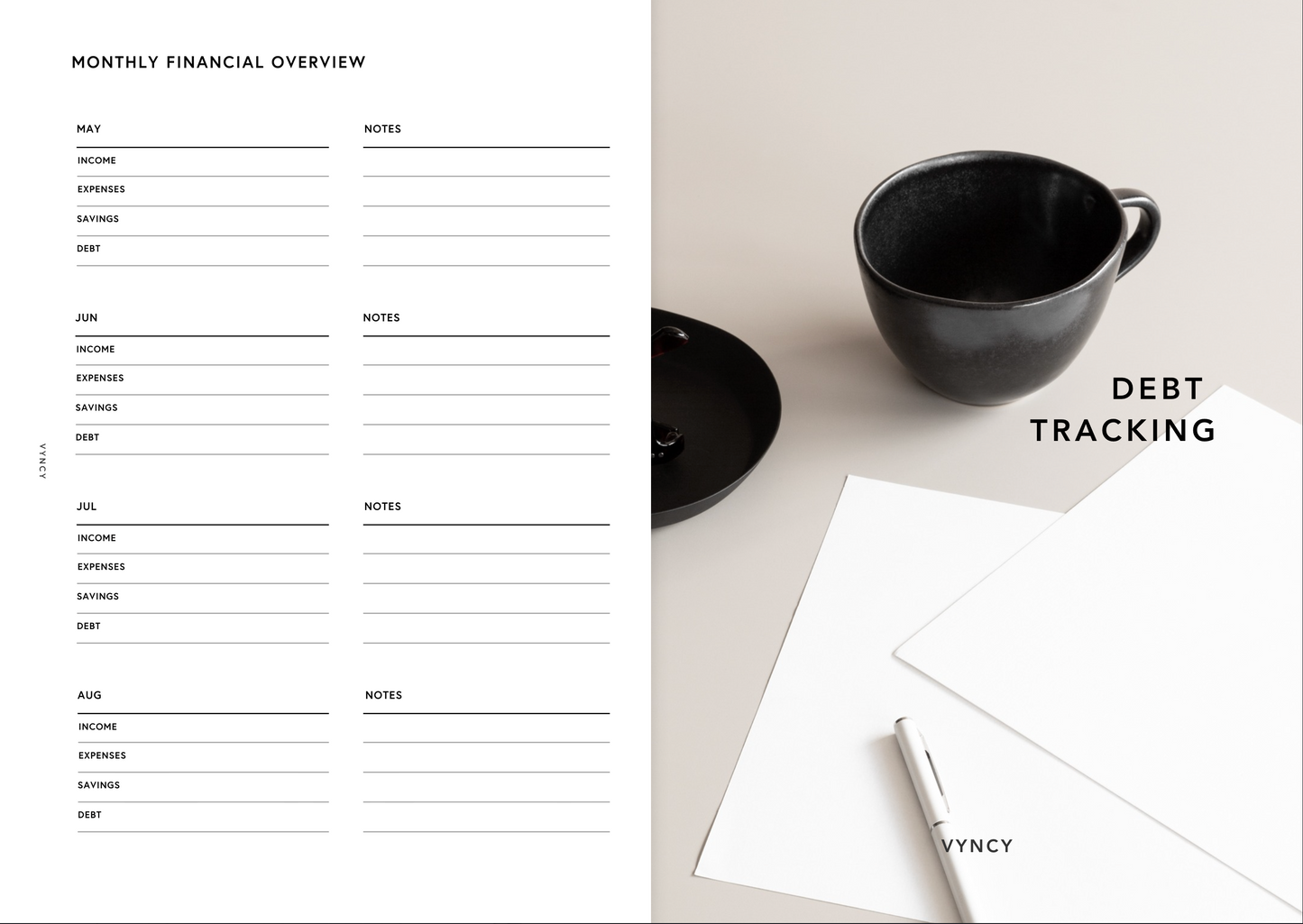 VYNCY Zero-Based Budget Binder (A5 Printable)