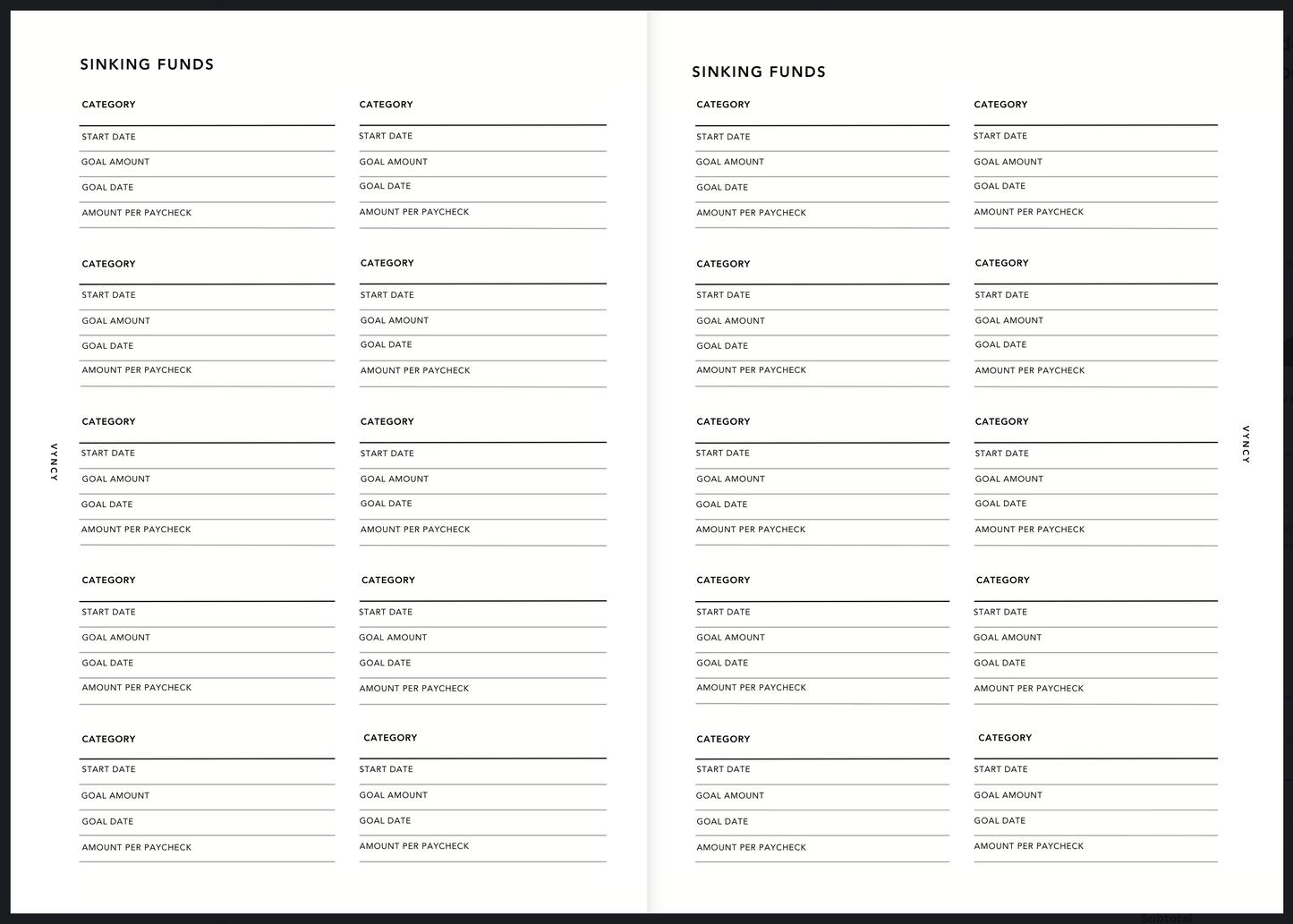 VYNCY Sinking Funds Planning (Printable)