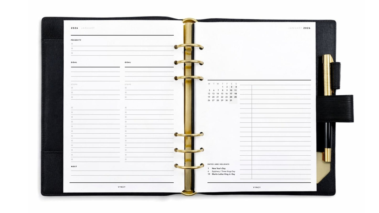 VYNCY 2026 US Full Year Planner (A5 Printable)
