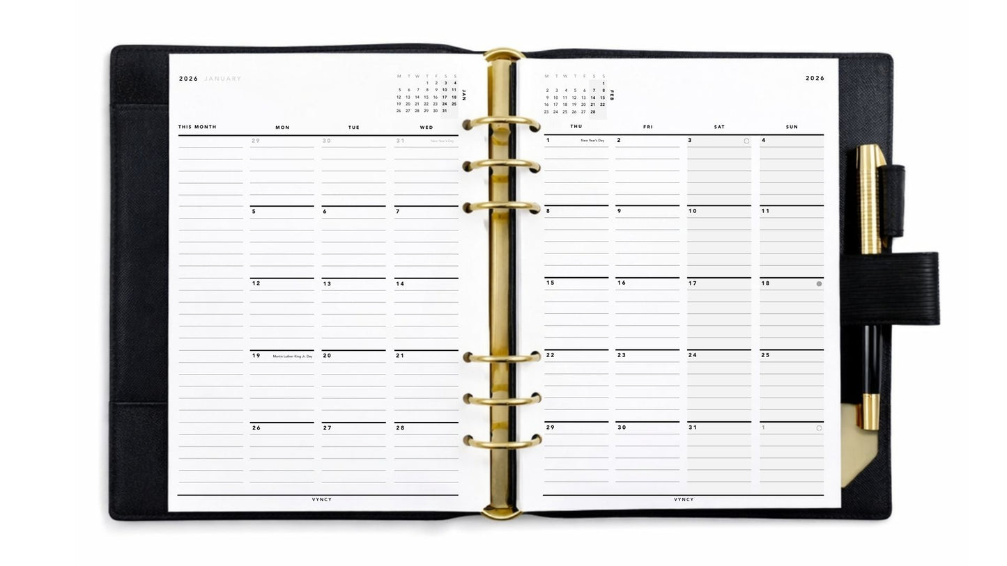 VYNCY 2026 US Full Year Planner (A5 Printable)